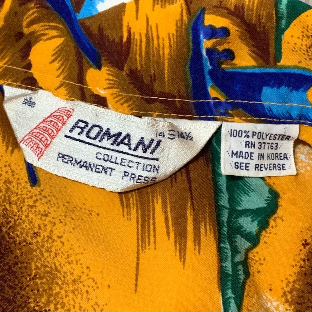 Vintage 70s 80s Romani Orange Hawaiian Shirt Surfers Hula Girl Boats Mens Small - Picture 5 of 5